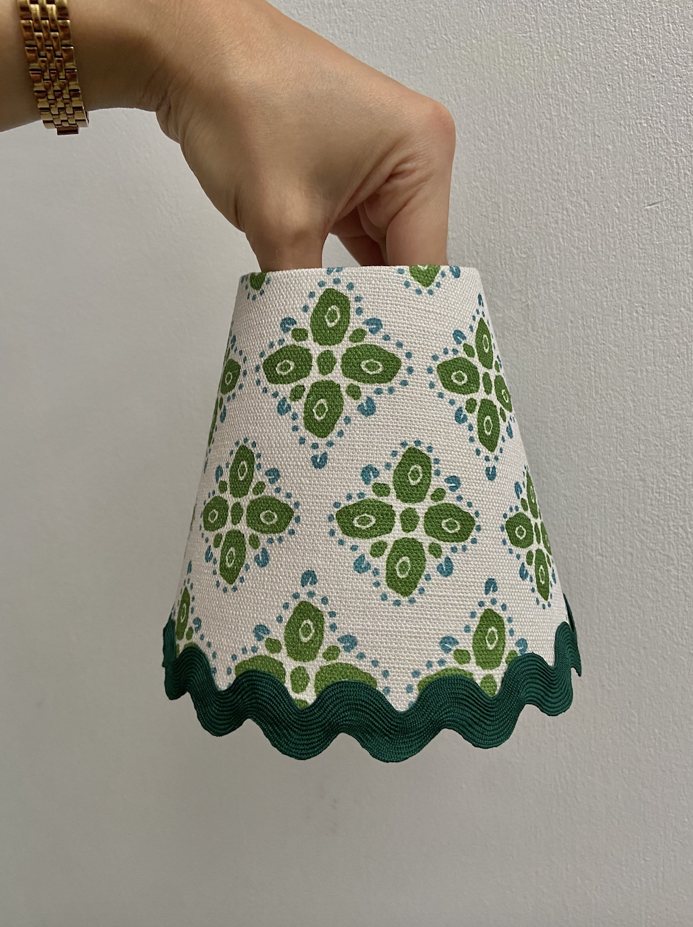 PAIR OF BLOOM EMERALD CANDLE CLIP SHADES WITH FOREST RIC RAC TRIM