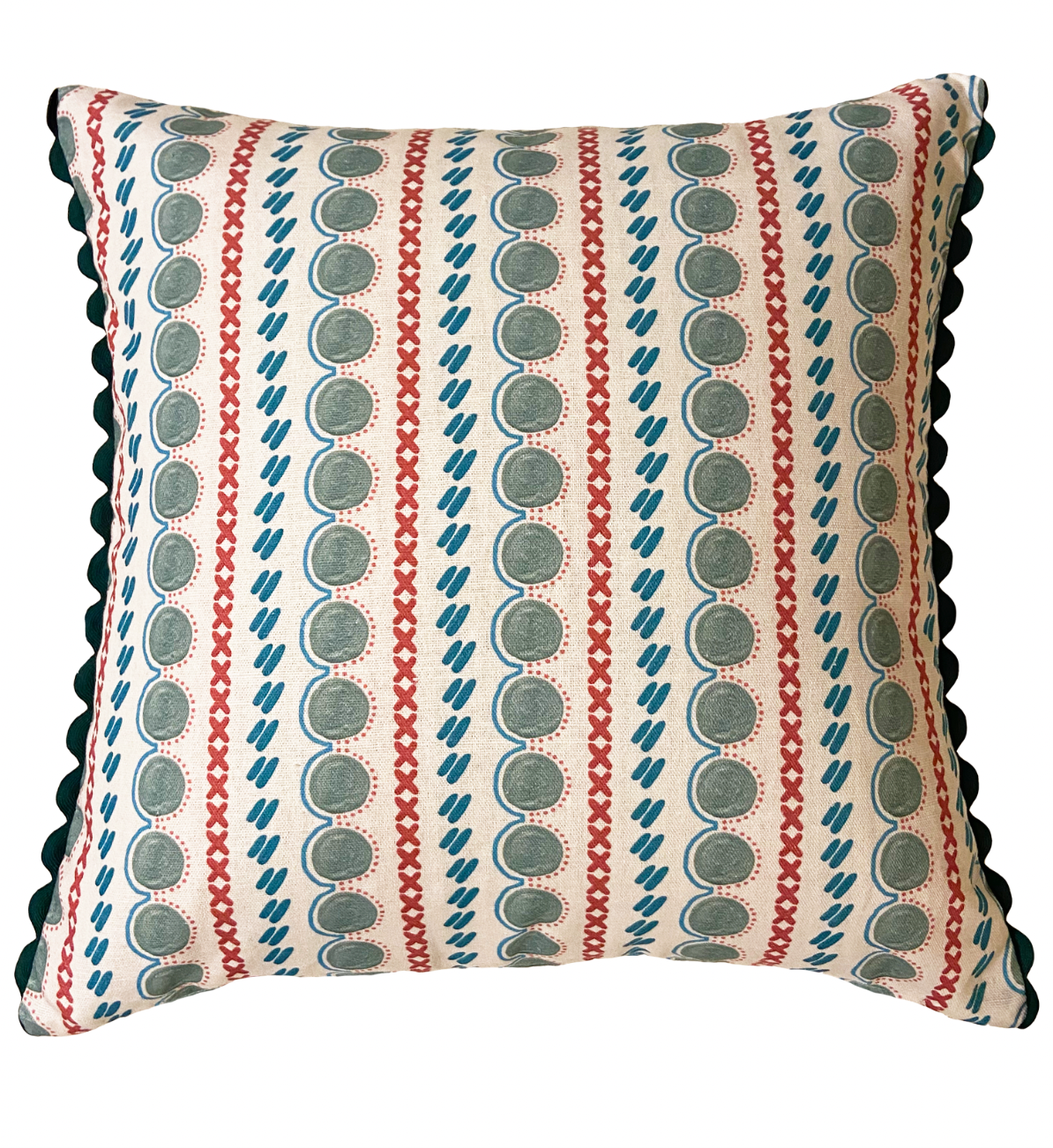 CHARLESTON CUSHION WITH FOREST RIC RAC TRIM