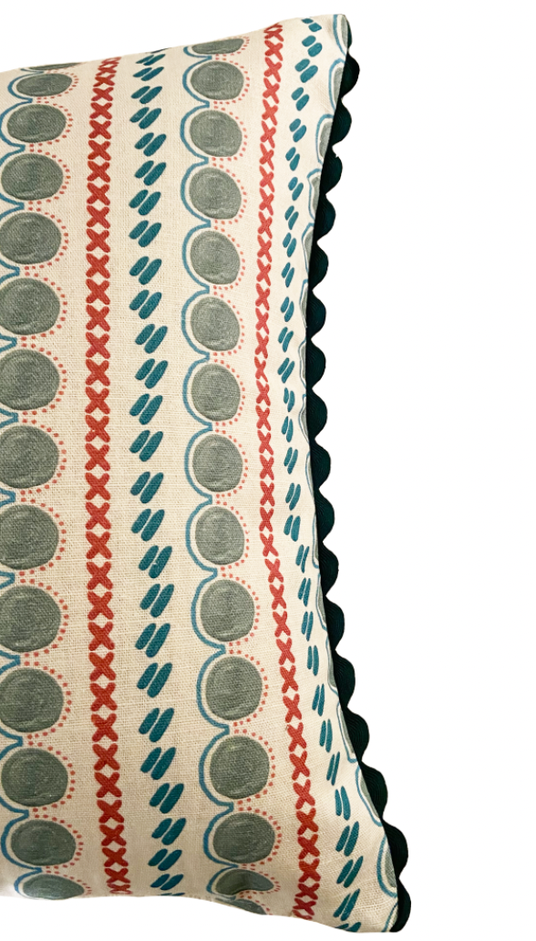 CHARLESTON CUSHION WITH FOREST RIC RAC TRIM