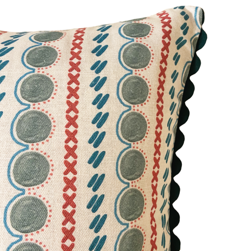 CHARLESTON CUSHION WITH FOREST RIC RAC TRIM