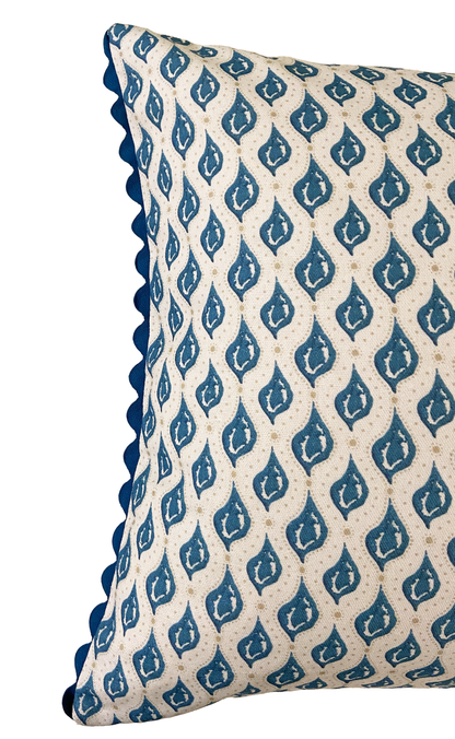 MEANDER CUSHION WITH TEAL RIC RAC TRIM
